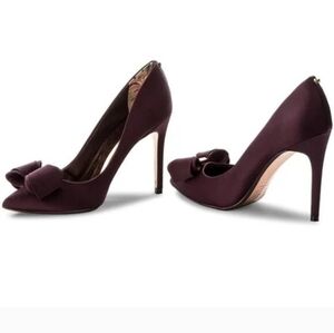 Ted Baker Plum Satin Bow Pointed-Toe High Heels